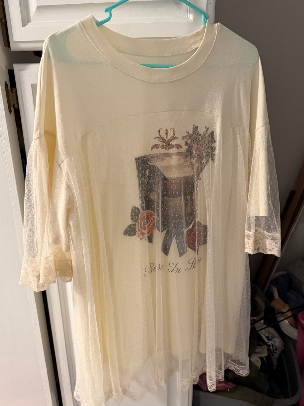 UO Kimchi Blue Show Stopper Tulle + Lace Layered Oversized Tee